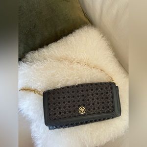 Tory Burch Woven Crossbody Bag/Clutch - Black
